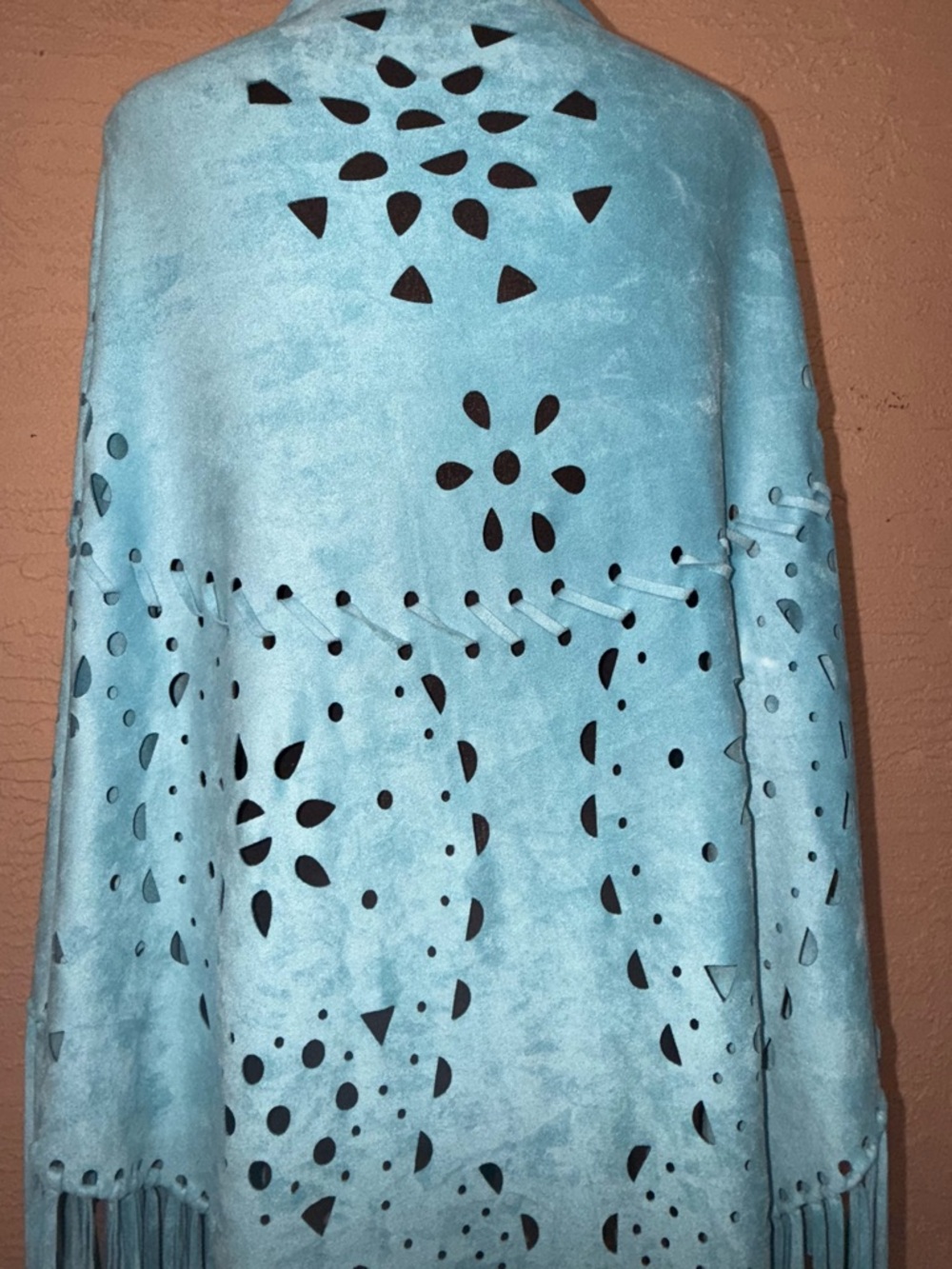 Alberto Makali Turquoise Cutout Fringe Shawl - Picture 6 of 7